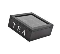Sharplace Jewelry Box Tea Box with Visible Lid Wood Transparent Compartment for Instant Coffee Packets Creamers Small Jewelry, Black
