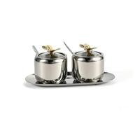 Sharplace Kitchen Set With Sturdy Stainless Steel Organizer And Two Round Jars With Secure Lids And Spoons Condiment Placement And Effortless