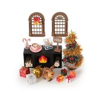 Sharplace Miniature Fireplace Display Set Christmas Hearth Scene Dollhouse Decor With Reindeer Figurine And Arched Resin And Wood, Christmas Fireplace Combination 2 31 Pieces