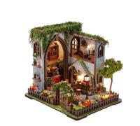Sharplace Miniature House Kit DIY Model Building Set With LED Lights Wooden Architectural Craft With Fenced Base Landscaped Garden And Tiny Furniture suitable