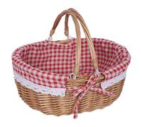 Sharplace Picnic Basket Storage Basket with Lid,Wooden Wicker Handwoven Storage Bin Handmade for Outdoor Hiking Chips Sandwiches, Red Plaid