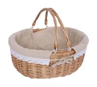 Sharplace Picnic Basket Storage Basket with Lid,Wooden Wicker Handwoven Storage Bin Handmade for Outdoor Hiking Chips Sandwiches, Khaki