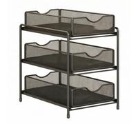 Sharplace Rack Multi Tier Cabinet Organizer Shelf With Sliding Drawer Baskets And Front Cutouts Strong Iron Frame With Straight Legs For Balance suitable for, Black, Extra Large Three-Layer