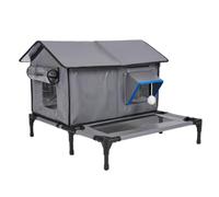 Sharplace Raised Cat House with Peaked Roof Elevated Cat House with Side Tunnel Opening Easy Assembly for Garden, Patio, Gray
