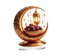 Sharplace Ramadan Acrylic Ornament 2D Flat Ramadan Moon Light Ornaments Eid Mubarak Desktop Ornament Art Craft for Desktop Home Bedroom Decoration, Style A
