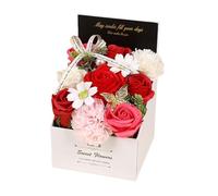 Sharplace Soap Flower Bouquet Rose and Carnation in Gift Box, Everlasting Flowers, Decorative Artificial Bath Soap for Mothers Day Valentine's Day and Birthdays, Her Girls' Lover, Pink, red