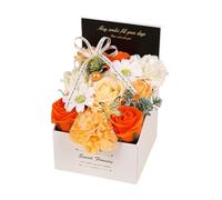 Sharplace Soap Flower Bouquet Rose and Carnation in Gift Box, Everlasting Flowers, Decorative Artificial Bath Soap for Mothers Day Valentine's Day and Birthdays, Her Girls' Lover, orange