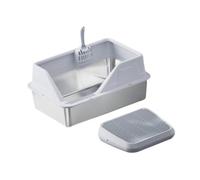 Sharplace Stainless Steel Cats Litter Tray Include Scooper Non Stick Cat Sandbox Anti Splashing and Cat Litter Ramp for Big Cats, Light Gray