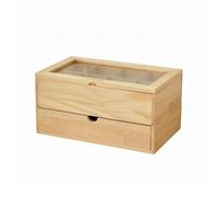 Sharplace Storage Container Wooden Tea With Clear Lid Lower Drawer And Divided Insert Solid Wood Design Suitable for tea lovers office kitchenette coffee bar small space organization, Light Wood