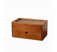 Sharplace Storage Container Wooden Tea With Clear Lid Lower Drawer And Divided Insert Solid Wood Design Suitable for tea lovers office kitchenette coffee bar small space organization, Dark Wood