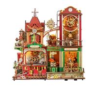 Sharplace Toy Building Wooden Model Kit 3D Puzzle DIY Miniature Post Office With Interactive Motion Sound Lighting Clockwork, JTMX-005 Joy Time Post Office + English Instructions