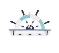 Sharplace Wall Hook Nautical Ship Wheel Hook Rack Organizer Wooden Coat Rack Key Holder with Three Hooks Density Board and Iron Construction Suitable for, Small Dark Blue, Small