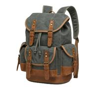 Sharplace Waterproof Travel Pack Vintage Canvas Backpack Rucksack Bag Knapsack With Drawstring Closure Buckle Straps Padded, Array, Lake Green Waxed Canvas With Yellow-Brown Leather