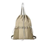 Sharplace Women Drawstring Pack Sports Sack Athletic Bag With Side Mesh Pockets Lightweight Nylon Polyester Suitable for gym hiking school beach travel, Array, Light Khaki