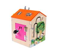 Sharplace Wood Busy House Sensory Board Toy Gears Basic Life Skills Fine Motor Training for Cognition Cognitive Hands on Learning Color