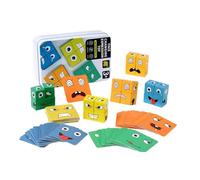 Sharplace Wooden Face Changing Cube Game Board Game Portable Logical Thinking Training Expression Puzzle Building Blocks for Boys Girls, 64 Cards Set