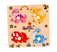 Sharplace Wooden Peg Puzzle Shape Matching Board Cartoon Cognitive Wooden Learning Puzzle Memory Games for Kindergarten Trips Preschool, Dinosaur