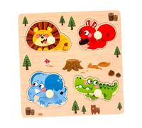 Sharplace Wooden Peg Puzzle Shape Matching Board Cartoon Cognitive Wooden Learning Puzzle Memory Games for Kindergarten Trips Preschool, animal