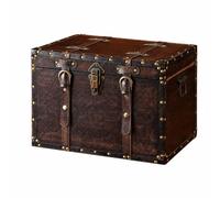 Sharplace Wooden Storage Trunk with Hinged Lid Decorative Retro Wooden Chest with Metal Corner Fittings for Retail Display, M