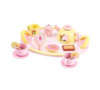 Sharplace Wooden Tea Party Set Pretend Play Playset Realistic Cake Dessert Model Afternoon Tea Playset for Birthday Gift Kids Preschool