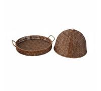 Sharplace Woven Serving Tray Bread Organizer Basket With Lid Handwoven Style Food Container Imitation Rattan Display Tray Suitable For Breakfast Table Home Entertaining