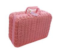 Sharplace Woven Suitcase Imitation Rattan Storage Basket Portable Photo Prop Makeup Case Picnic Basket for Tabletop Bathroom Household, Pink M