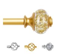 Sharpliving Gold Splicing Curtain Poles with Brackets 122 to 214 cm Long, 1 Set Heavy Duty Eyelet Curtain Pole with Decorative Glittering Golden Foil Finial for Patio Door, Living Room, Bedroom