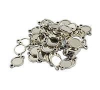 sharprepublic 50Pcs Double Sided Round Cabochon Connector Tray Setting Blank Bezel Connector Setting with Loop Hole Blank Connector Tray Finding Fit 10mm Cabochons