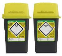 Sharps Bin 1L Grey Eco freindly - Yellow Lid - Clinical Waste Disposal - 2 Pack