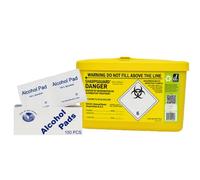 Sharps Bin for Needles & Alcohol Wipes Pack of 100 - Sharps Box for Needles Disposal & 75% Alcohol Wipes Medical - Travel Sharps Bin Small Clinical Waste Bin for Safe Injection Use
