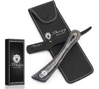 Sharpy Cut Throat Straight Shaving Razor with Grey Wooden Handle, Moustache and Beard Grooming Kit with Leather Pouch