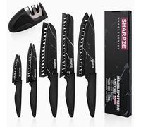 SHARPZE Kitchen Knife Set of 6 | Ultra Sharp Stainless Steel Blade | Kitchen Knives Set with Sharpener & Knives Sheath | Chef's Kitchen Knife Set
