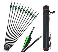SHARROW 12pcs Archery Carbon Arrows 30 inch Hunting Target Arrows 500 Spine with Replace Broadhead for Compound and Recurve Bow (Green+ Quiver)