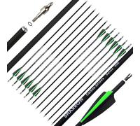 SHARROW 32" Archery Carbon Arrows 500 Spine Targets Arrows Hunting Arrows with 3" Rubber Feathers Practice Arrows for Recurve Bow Compound Bow and Arrow Adult Hunting Longbow (24 pcs, Green)