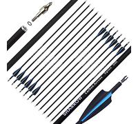 SHARROW 32" Archery Carbon Arrows 500 Spine Targets Arrows Hunting Arrows with 3" Rubber Feathers Practice Arrows for Recurve Bow Compound Bow and Arrow Adult Hunting Longbow (24 pcs, Blue)