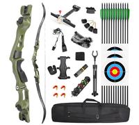 SHARROW 62 inch ILF Recurve Bow with Gordon Limbs 25-60Lbs American Hunting Bow Aluminum Alloy Riser Right Handed for Adult Archery Competition Athletic (Set 2/ Military Green, 50lbs)