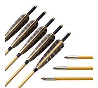 SHARROW 6pcs Archery Wooden Arrows 31" Handmade Wooden Shaft Target Arrows Fletching 5" Turkey Feathers Metal Broadheads for Recurve Bow Longbow (Type 1)