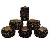 Sharvgun Pearl Beaded Napkin Holder Table Décor Black & Gold Napkin Ring Christmas Party 4 Count