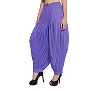 Sharvgun Plain Punjabi Patiala Salwar Viscose Lycra Trouser Indian Baggy Pants for Women Dhoti Yoga Free Size Light Purple