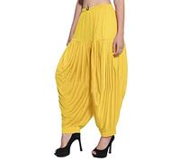 Sharvgun Plain Punjabi Patiala Salwar Viscose Lycra Trouser Indian Baggy Pants for Women Dhoti Yoga Free Size Yellow