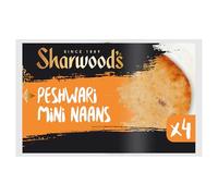 Sharwood's Peshwari Mini Naans - Sweet & Nutty Indian Flatbreads With Sultanas & Coconut, Vegetarian Friendly Flame-Baked Naan, 4 Per Pack (Pack of 8, Total 32 Naans)