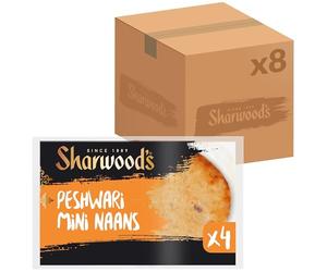 Sharwood's Peshwari Mini Naans - Sweet & Nutty Indian Flatbreads With Sultanas & Coconut, Vegetarian Friendly Flame-Baked Naan, 4 Per Pack (Pack of 8, Total 32 Naans)