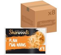 Sharwood's Plain Mini Naans - Authentic Flame-Baked Indian Flatbreads With Kalonji Seeds, Soft Texture, Vegetarian Friendly, 4 Per Pack (Pack of 8, Total 32 Naans)