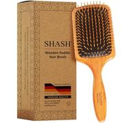 SHASH Since 1869 Made in Germany Wooden Paddle Brush - Gently Detangles, Styles, Conditions Hair with Minimal Frizz and Breakage - Safe for All Hair Types, Wet or Dry - Eco-Sourced Wood