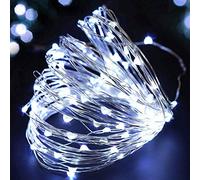 SHATCHI 100 LED/10m Fairy String Lights Silver Wire Battery Operated Cool White LEDs Twinkle Waterproof Lights for Bedroom, Christmas, Party, Wedding Outdoor Indoor Decoration