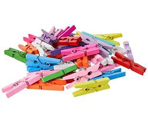 SHATCHI 100 Wooden Mini Clothes Pegs Arts & Crafts Mini Clips Natural Scrapbooking Photo Small Crafts Weddings Parties Baby Showers Photos 25mm Assorted Coloured