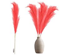 100cm Prelit Red Pampas Grass Stem, Warm White LEDs Battery-Operated Christmas Artificial Flowers for Boho Wedding Bedroom Living Room Decorations