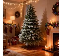 10ft/3m Lapland Fir Snow Covered Bushy Artificial Christmas Tree Flocked 2521 PE/PVC Tips Hinged Branches Metal Stand Xmas Home Snowy Decorations