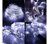 SHATCHI 100 LED/10m Fairy String Lights Silver Wire Battery Operated Cool White LEDs Twinkle Waterproof Lights for Bedroom, Christmas, Party, Wedding Outdoor Indoor Decoration