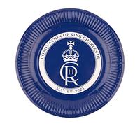 SHATCHI 10pcs King Charles III Blue Paper Plates King's Coronation UK British Royal Party Supplies Tableware Decorations Souvenir, 23 centimeters